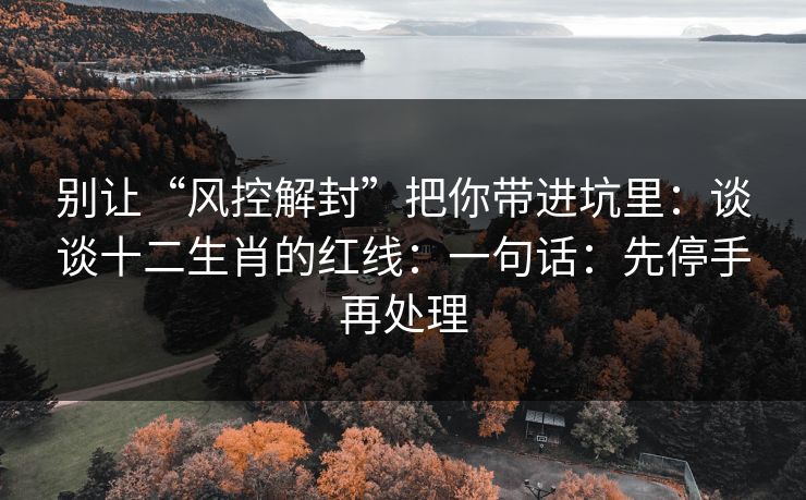 别让“风控解封”把你带进坑里:谈谈十二生肖的红线:一句话:先停手再处理 别让“风控解封”把你带进坑里:谈谈十二生肖的红线:一句话:先停手再处理